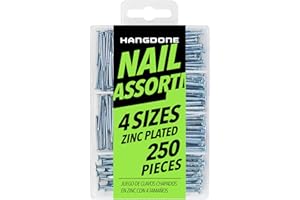 HANGDONE Nail Assortment 250-Pieces, 4 Sizes, Assorted Nails Kit for Wood/Drywall, Zinc Plated Finish