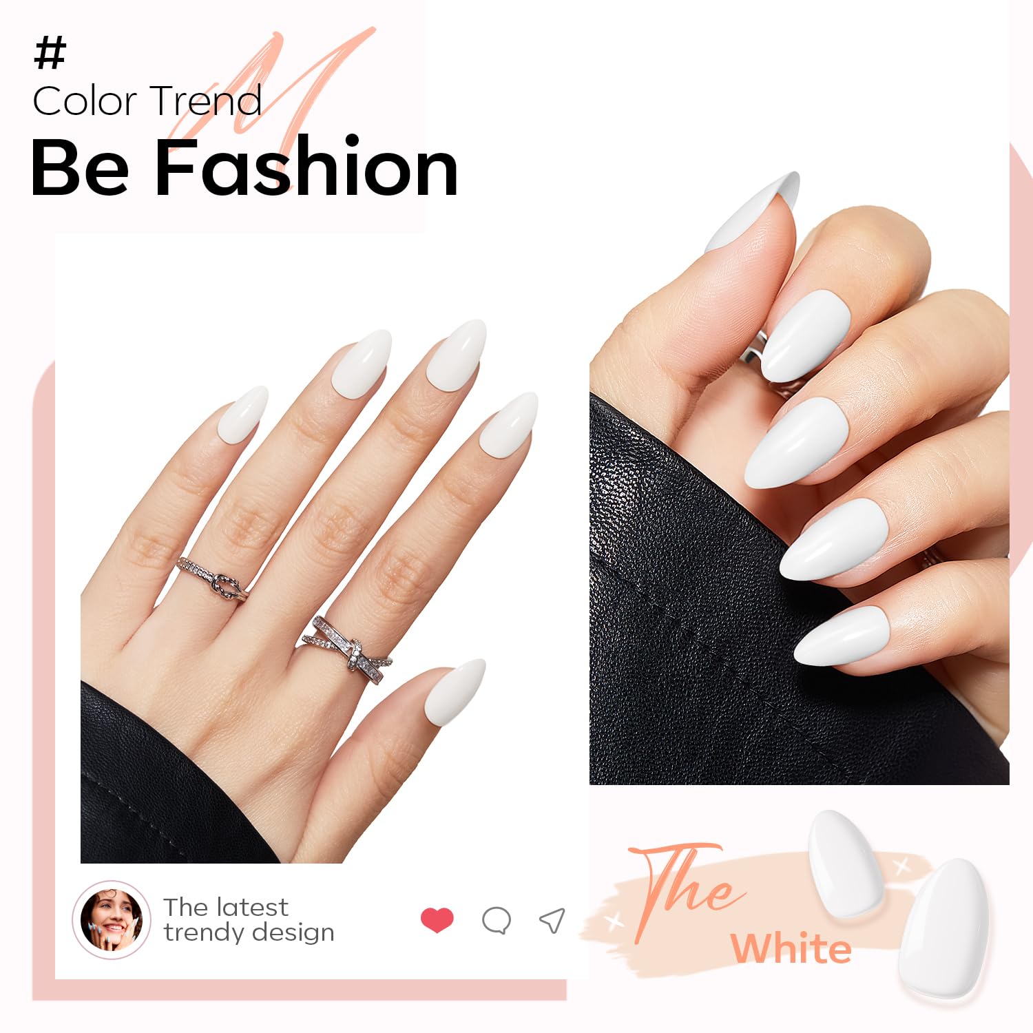 Modelones White Press on Nails Almond, Short Almond Fake Nails, Reusable Nail Kit with Nail Glue Adhesive Tabs Mini Nail File, Nails Press Ons 32Pcs 16 Sizes, Women Girl Gift - Image 4