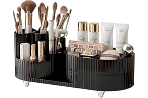 ONXE Rotating Makeup Organizer,2-Tier Spinning Makeup Countertop Organizer for Vanity with Makeup Brush Holder,Large Capacity Cosmetic Makeup Storage Organizer for Brush Lipstick Perfume Jewellry (Black-2)