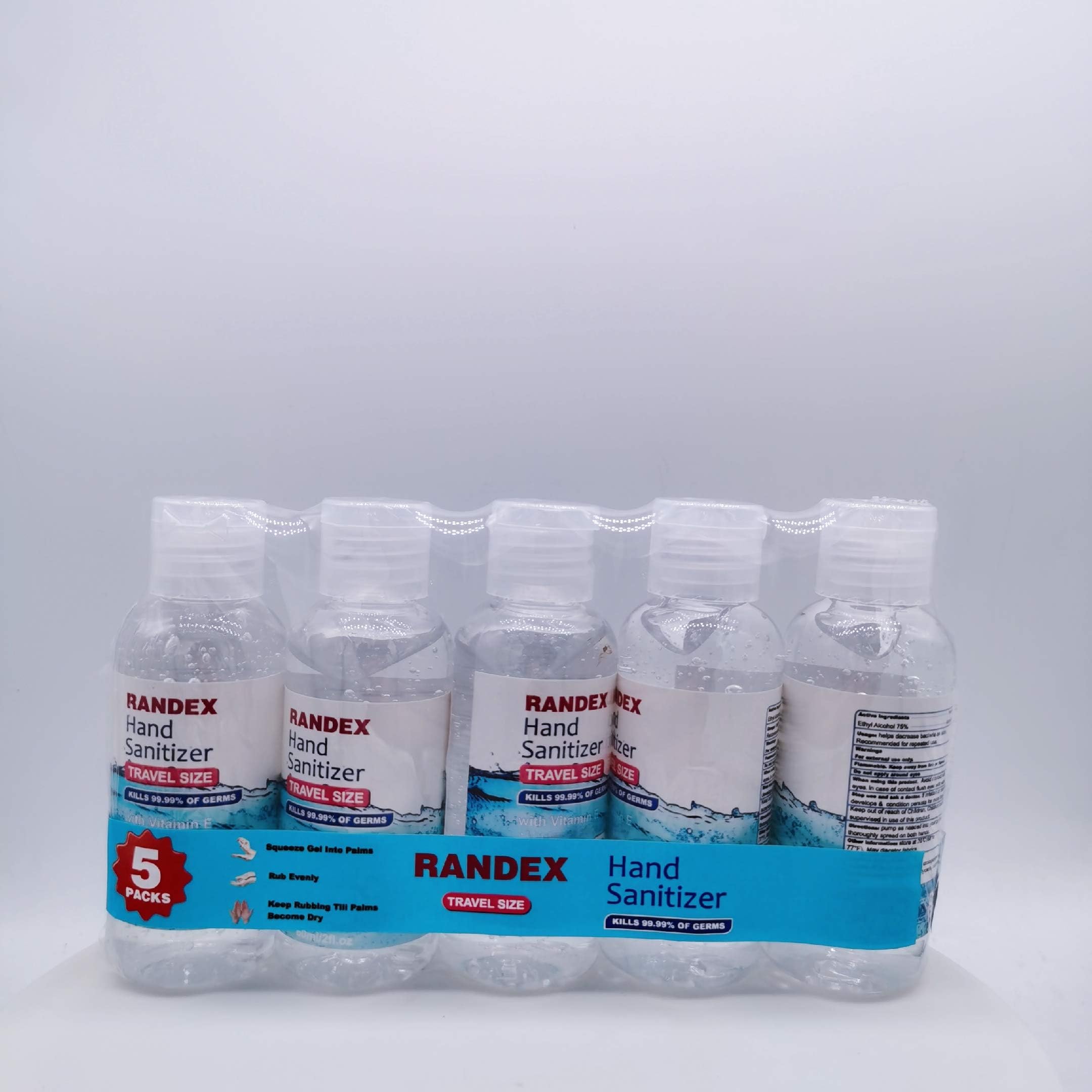 RANDEX Disposable Hand Sanitizer Gel 5Packs, Kill 99.99% of Dirty Stuff Germs Hand Sanitizers No Water Required, Long-lasting Anti-Bacterial Quick Drying Liquid Hand Soap-5 Packs X 60ml