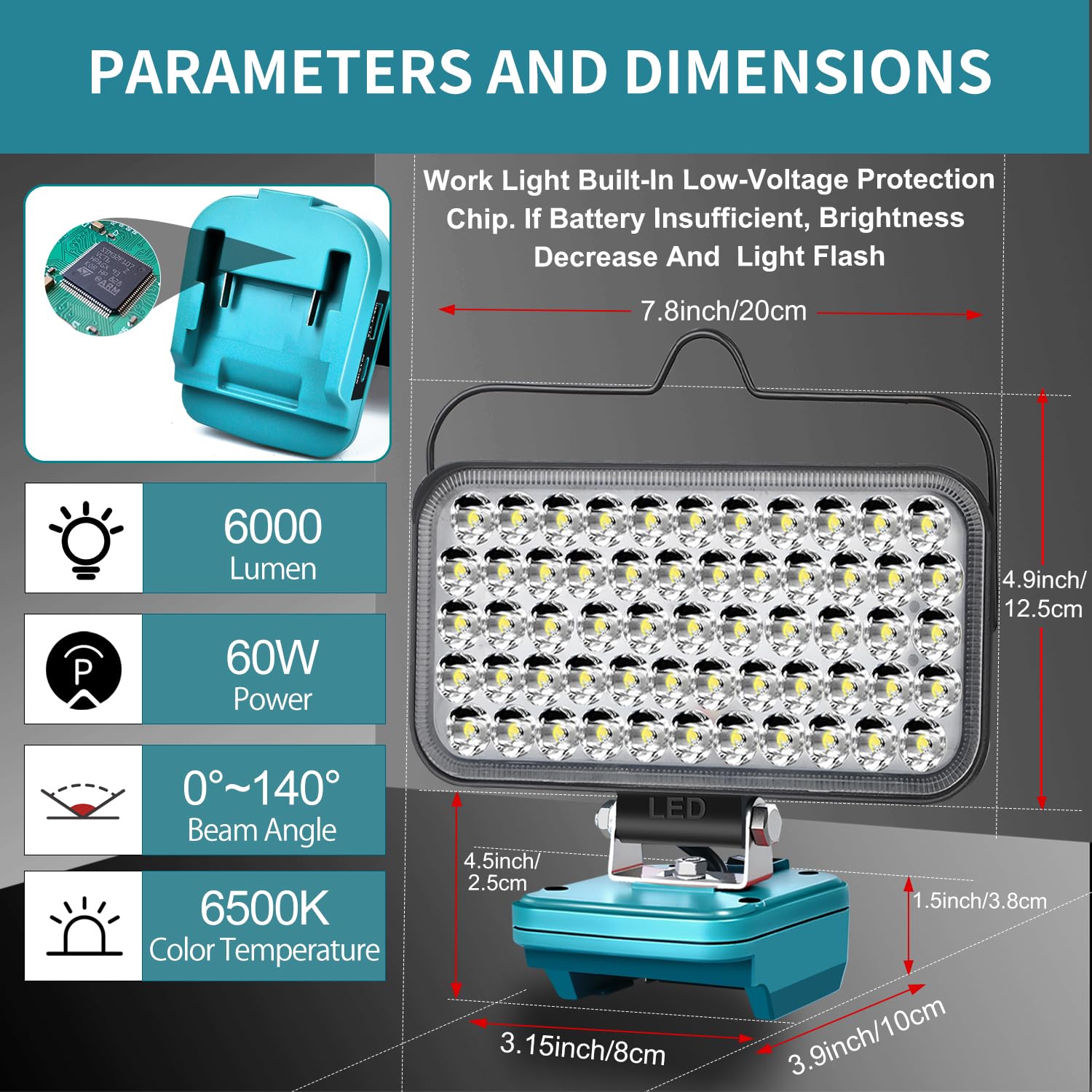 Lampe für Makita 14,4V-18V LXT (Kein Akku), Hell Baustrahler Taschenlampe Light Tragbares LED-Licht für Makita Battery, Arbeitsleuchte Flutlichter Zubehör für Baustellen,Autoreparaturen,Camping 6