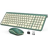 JOYACCESS Wireless Keyboard and Mouse Combo,2.4G Ergonomic Typewriter Keyboard with Type-C Receiver and Adjustable Tilt for Computer, Windows,Desktop, PC, Laptop-Cangling Green
