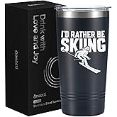 Onebttl Skiing Gifts for Men, 20oz Insulated Stainless Steel Tumbler, Perfect Ski Lovers Idea for Men/Male in Christmas, Birthday, Appreciation - I'D RATHER BE SKIING