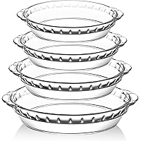 4 Packs Glass Pie Plates, MCIRCO Deep Glass Pie Pans Set (7"/8"/9"/10"), Glass Pie Baking Dishes with Handles for Baking and 