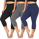 3 Pack Women's Plus Size Capri Leggings High Waist Tummy Control, Stretchy Yoga Workout Pants (XL-4X) - Spandex Elastic Fit