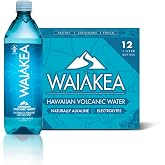 Waiakea Hawaiian Volcanic Water, Naturally Alkaline, 100% Recycled Bottle, 1L (Pack of 12), 33.8 Fl Oz (Pack of 12)