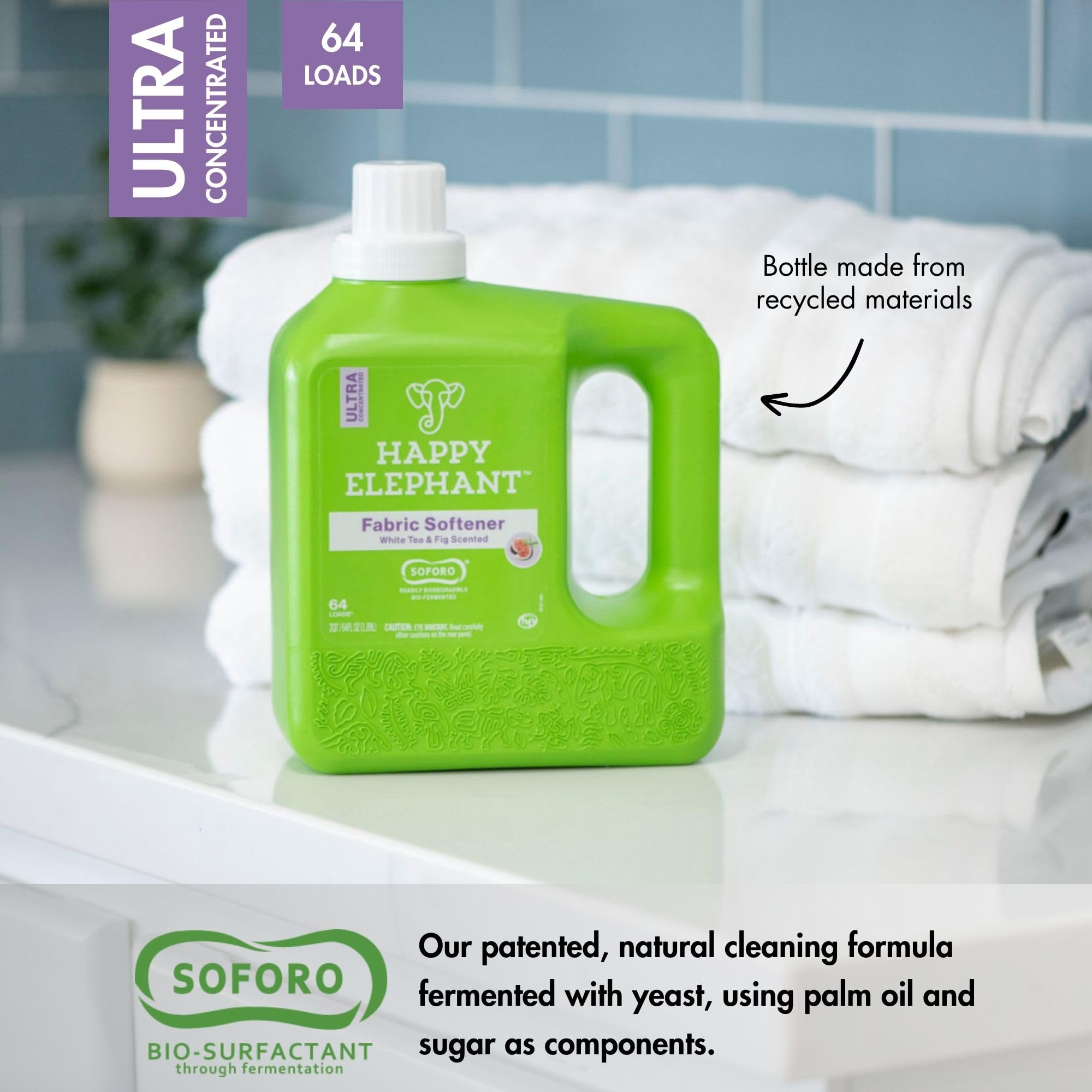 Fabric Softener, White Tea & Fig Scent, Natural Biodegradable Liquid Fabric Softener, Plant Based, Softens Clothes & Reduces Static, Gentle on Skin, HE Compatible, 64 Fl Oz, 1 Pack