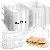 Seeloowy 160 Pack Clear Hinged Food Containers 7.2 × 4.9 × 2.6 Inch Plastic Cookie Containers Hinged Clamshell Takeout Boxes Disposable Loaf Cake Boxes for Salads Hamburger Fruit Dessert Sandwiches