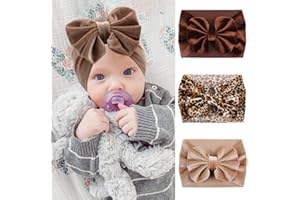YanJie Hairband - Soft Velvet Baby Headbands with Big Bows, Leopard Color, Handmade for Baby Girls from Newborn to Toddler