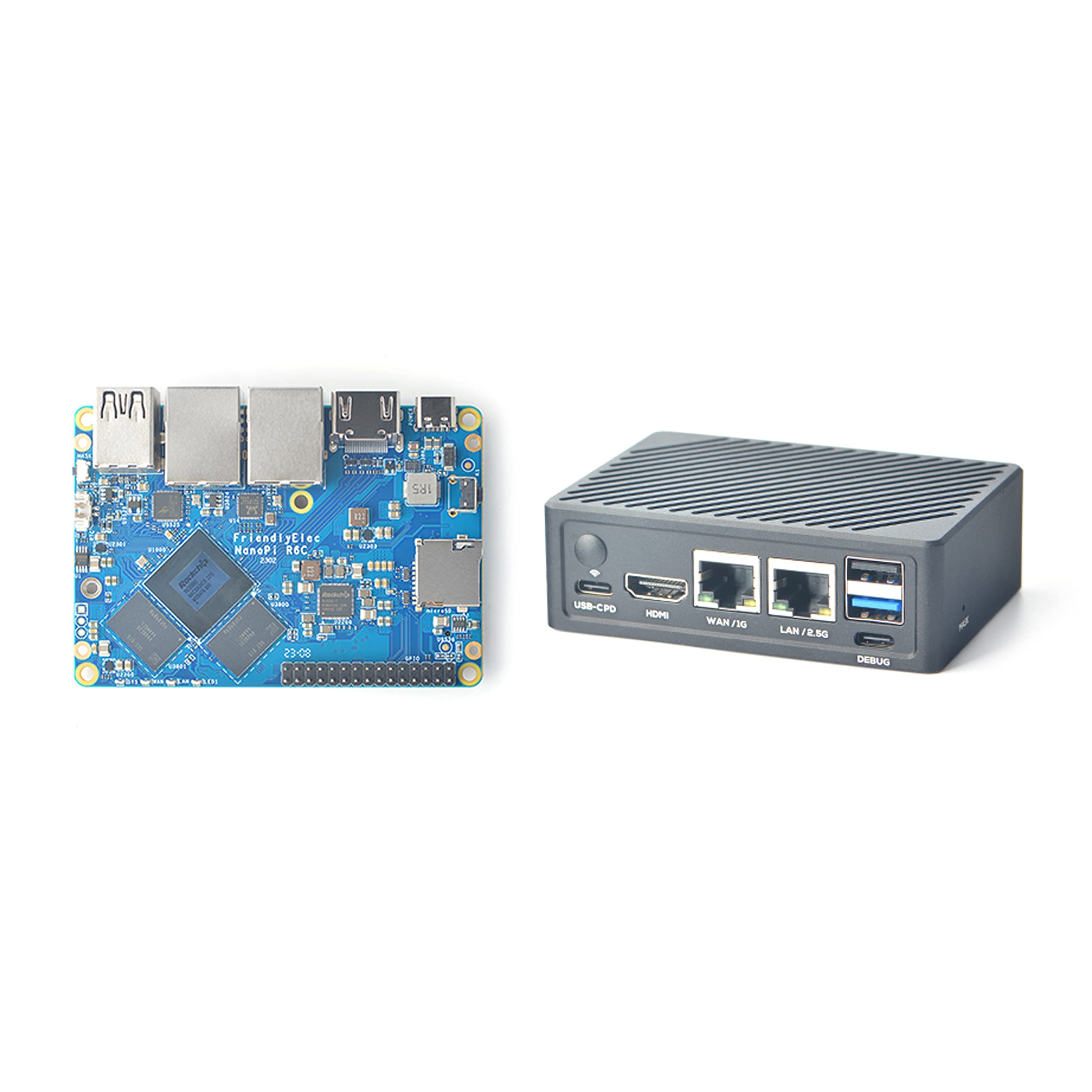 Nanopi R6C Mini Wireless WiFi Router OpenWRT with PCle Gbps Ethernet LPDDR4X 8GB RAM RK3588S Soc 6Tops NPU Mali-G610 GPU for NAS Smart IoT Gateway Support Ubuntu Debian (with CNC Metal Case)