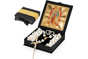 FUNPAR Lazo Para Boda, Pearl Wedding Lasso for Ceremony Catholic Gift, Rosario Lazos Para Boda Catolica, Lazo De Bodas Para Los Novios, Lasso for Wedding Ceremony, Wedding Pearl Rosary(Gold)