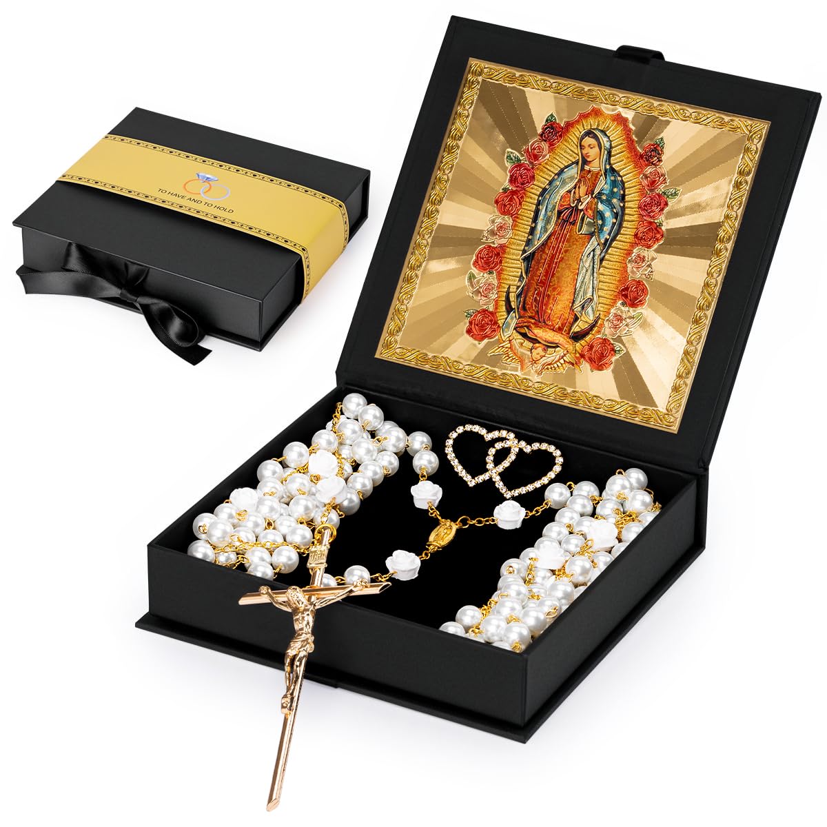 Photo 1 of FUNPAR Lazo Para Boda, Pearl Wedding Lasso for Ceremony Catholic Gift, Rosario Lazos Para Boda Catolica, Lazo De Bodas Para Los Novios, Lasso for Wedding Ceremony, Wedding Pearl Rosary(Gold)