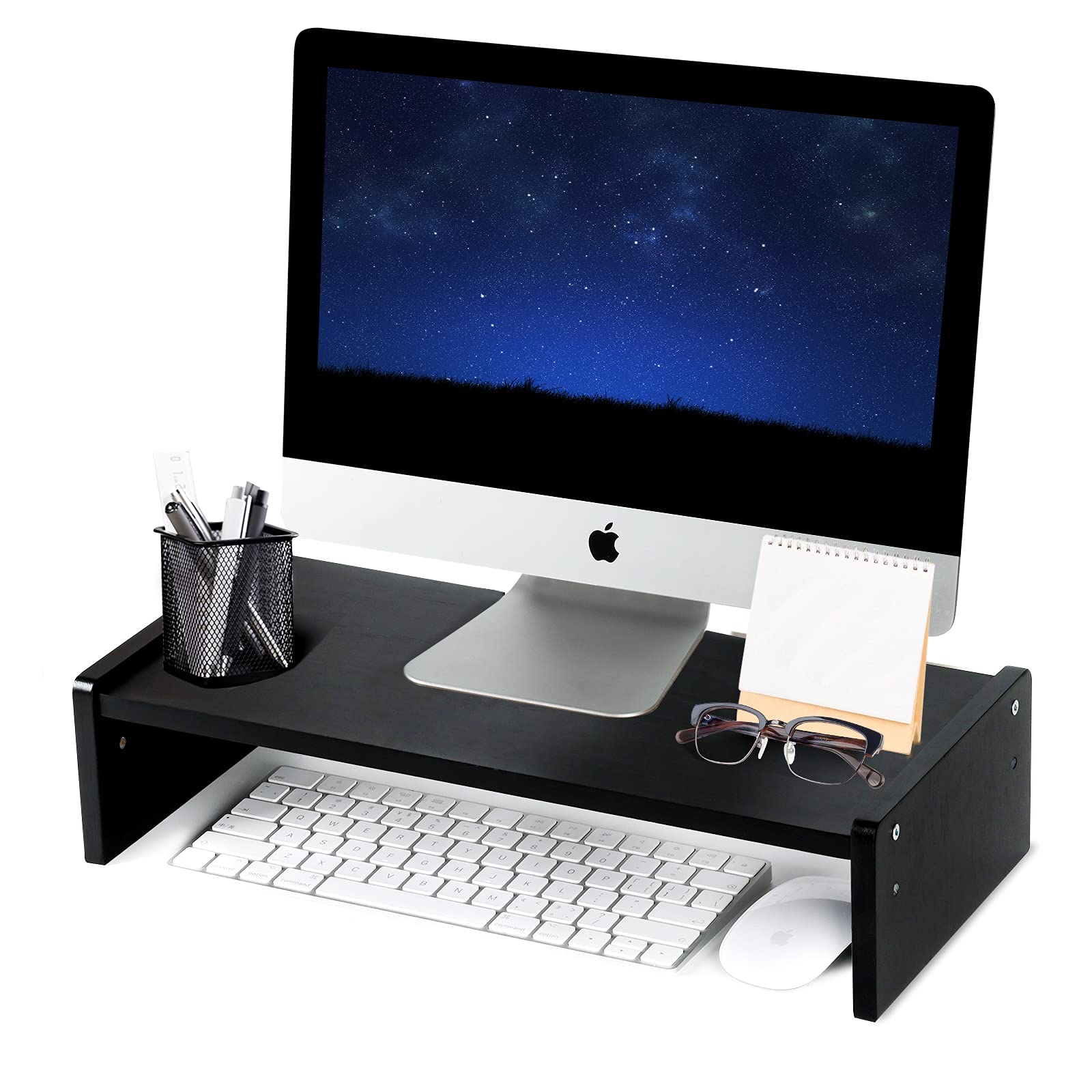 Photo 1 of KINLINK Wood Monitor Stand Riser, Monitor Riser with 2 Adjustable Height, 15.8 inch Computer Riser for Computer, iMac, PC, Printer, Computer Monitor Stand for Home & Office, Black