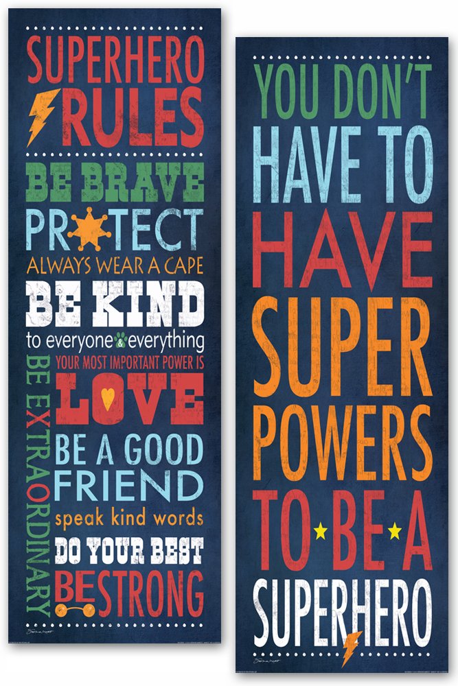 Superhero Rules Set by Stephanie Marrott; Two 12"x36" Poster Prints