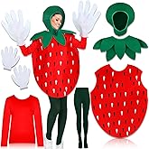 Newcotte 5 Pcs Halloween Woman Strawberry Costume Strawberry Poncho Outfit Funny Fruit Costume for Adult with Hat Gloves Red Long Sleeve T Shirt Green Legging for Halloween Cosplay Dress up Party