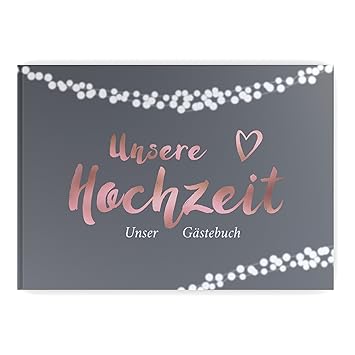 bigdaygraphix Gästebuch Hochzeit ohne Fragen Hochzeitsgästebuch weiße Seiten Twinkle Rose grau Rosegold Hardcover