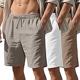 August Alley 3 Pack Men's Linen Shorts, Casual Elastic Waist Drawstring Shorts Summer Golf Lounge Clothes with Pockets