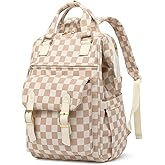 Lrenagao Laptop Backpacks for Women, Corduroy High School College Bookbag 15.6 Inch Laptop Bags for Girls Travel Daypack - Checkered Brown