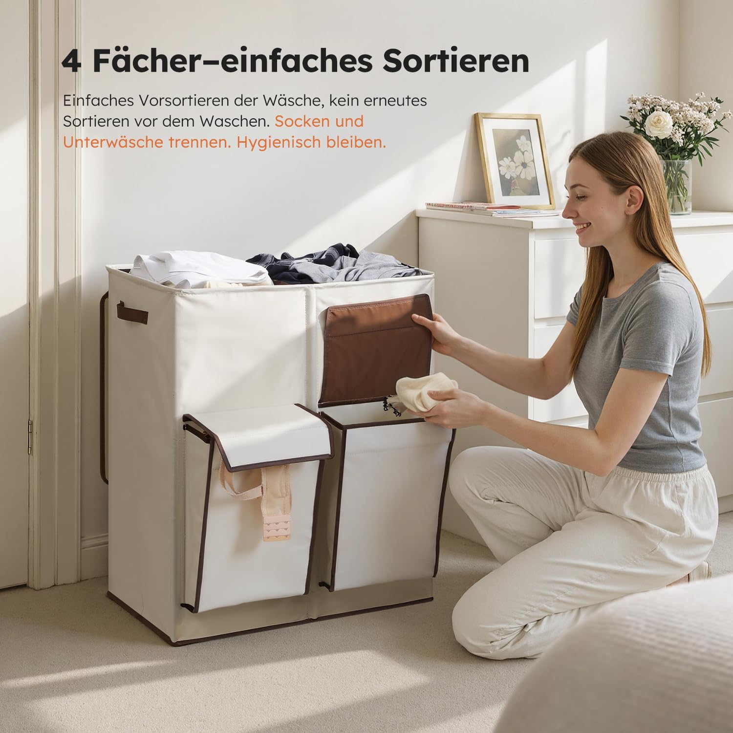SOLEDI 180L Wäschekorb mit Deckel, Wäschesammler 2 Fächer mit 2 Seitentaschen, Laundr Baskets mit 2 Wäschesack, Wäschesortierer Groß XXXL für Badezimmer, Schlafzimmer, Waschküche 2