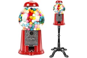 ZIEGIAN 15" Gumball Machine with Stand - Vintage Candy Dispenser with Glass Globe and Metal Base - Bubble Gum Machine of Coin or Coinless Dispensing for Kids (Red)