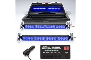 BooYu 2 in 1 Traffic Advisor Light Bar w/Digital Display Controller Windshield LED Emergency Strobe Visor Interior Safety Warning Hazard Flashing Lights for Firefighter Police Trucks Vehicles (Blue)