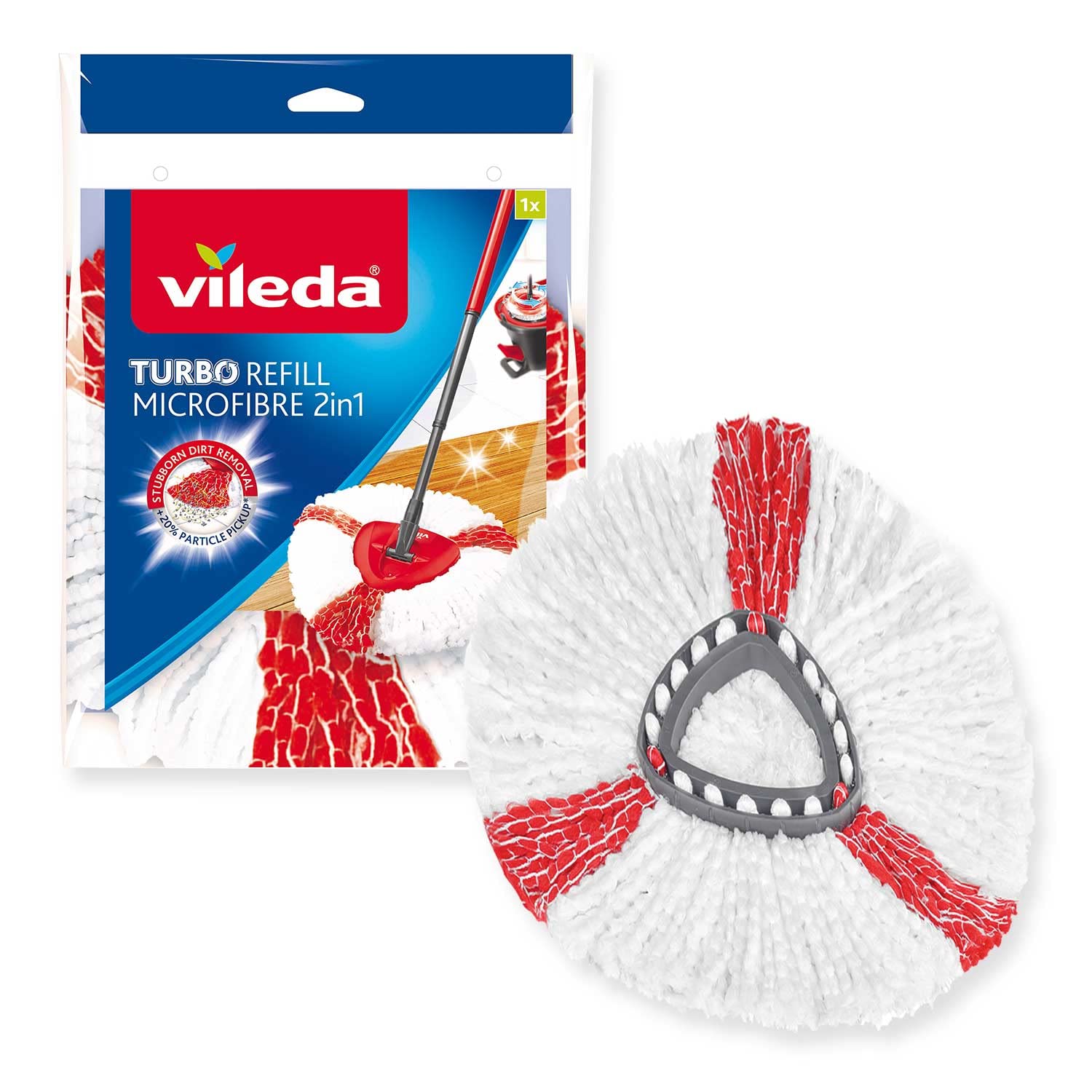 Vileda EasyWring and Clean Turbo 2-in-1 Microfibre Mop Refill Head, White/Red