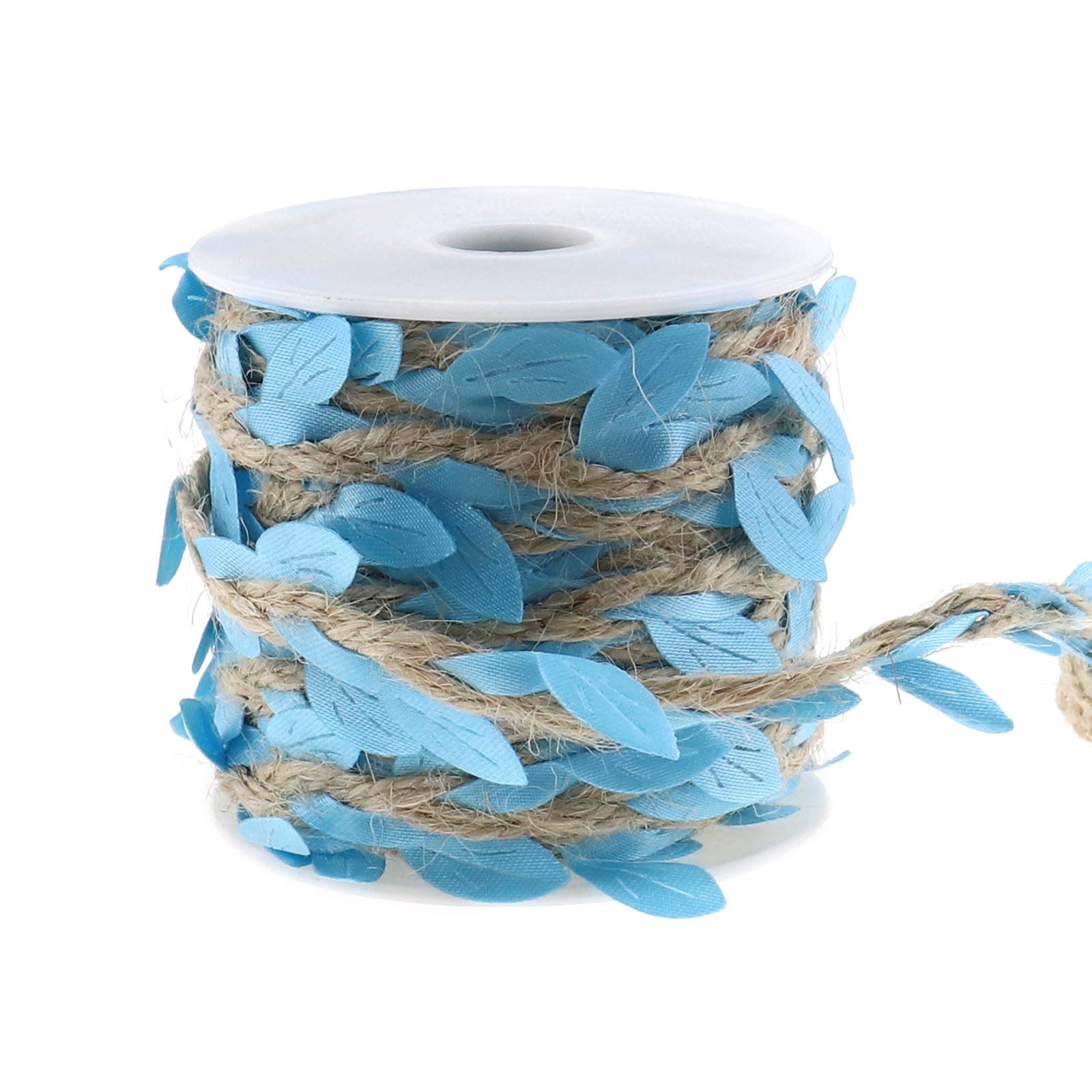 OTOTEC Jute Twine with Leaves, 20m Natural Burlap Leaf Ribbon with Artificial Leaf Vine Hemp Cord with Coil for DIY Craft Home Garden Wedding Party Decoration, Blue 65.6ft