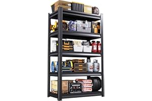 LBVSKK 92''H/45''W Garage Shelving Heavy Duty 5-Tier Adjustable Storage Shelves Unit,3000 LBS Metal Utility Rack Shelf for Industries, Warehouses, Basement,Black (92''H x 45.6''W x 19.6''D)