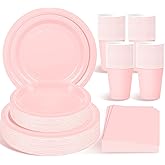 WYTAOHZL 200PCS Pink Plates and Napkins Party Supplies with 7 Inch and 9 Inch Disposable Party Paper Plates Napkins Cups for Birthday Shower parties