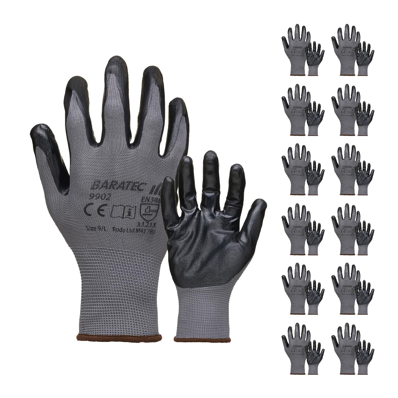 Baratec 12 xSuper Grip Flat Nitrile Safety Work Gloves, Men's Women's Flexible Maximum Grip Working, Optimal For Handling, Assembly Work, Manufacturing, Warehousing, Automotive, Engineering, Size S