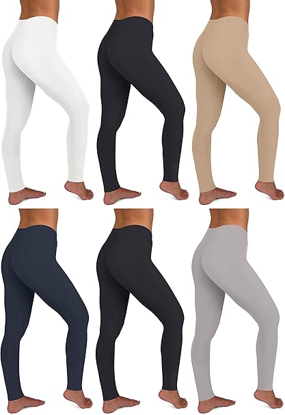 Sexy Basics Womens 6 Pack Stretch Cotton Stretch Full Length Footless Legging Tights At Amazon Women S Clothing Store
