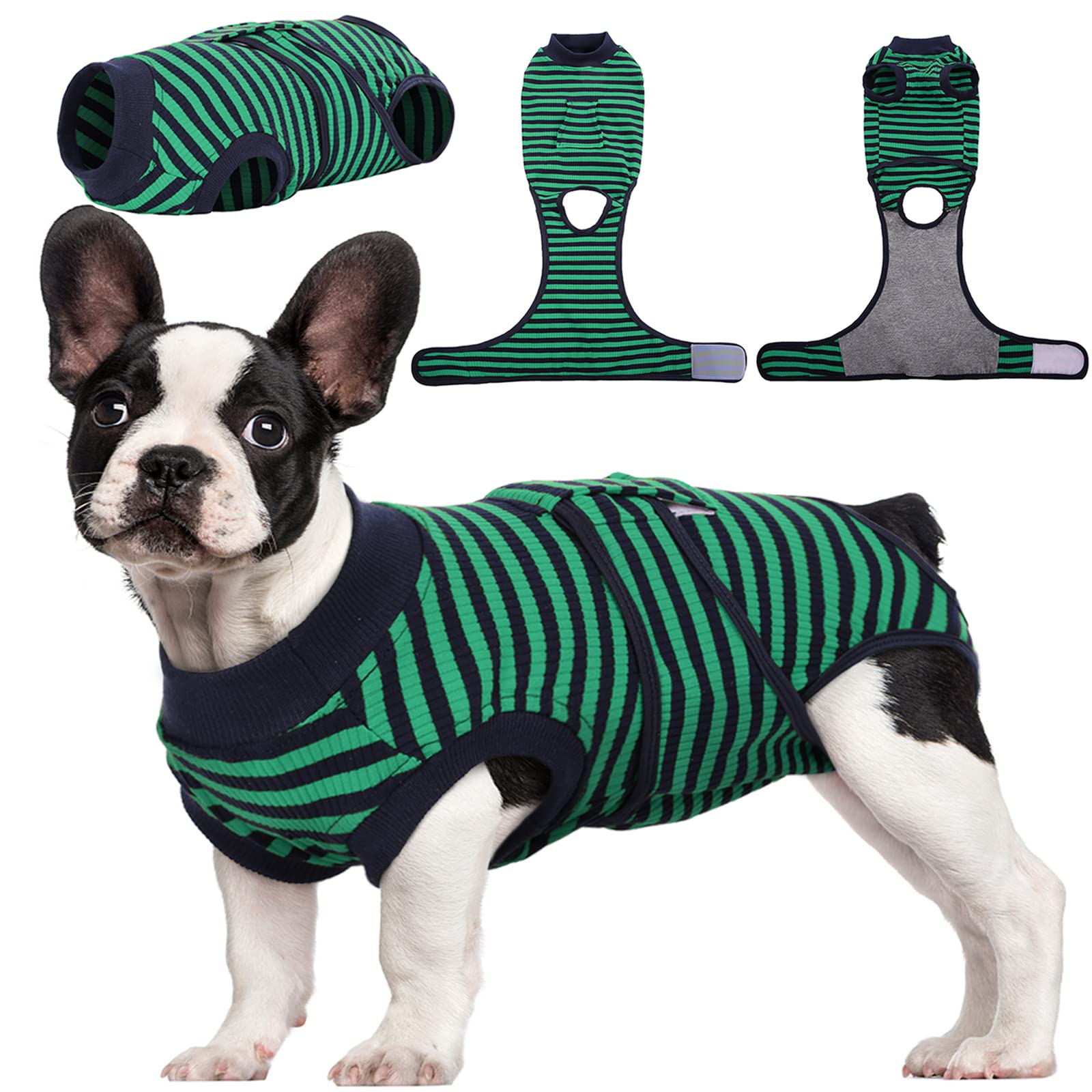 Kuoser Dog Surgery Recovery Suit, Dogs Recovery Suits Female Spay and Male Neuter for Post-Op Care, Soft Puppy Onesie Surgery Cone alternative Prevent Licking, Green XS