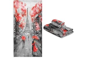 Naanle Stylish Romantic Paris Streetscape Eiffel Tower Soft Luxury Set of 3 Towels, 1 Bath Towel+1 Hand Towel+1 Washcloth, Multipurpose for Bathroom, Hotel, Gym, Spa and Beach