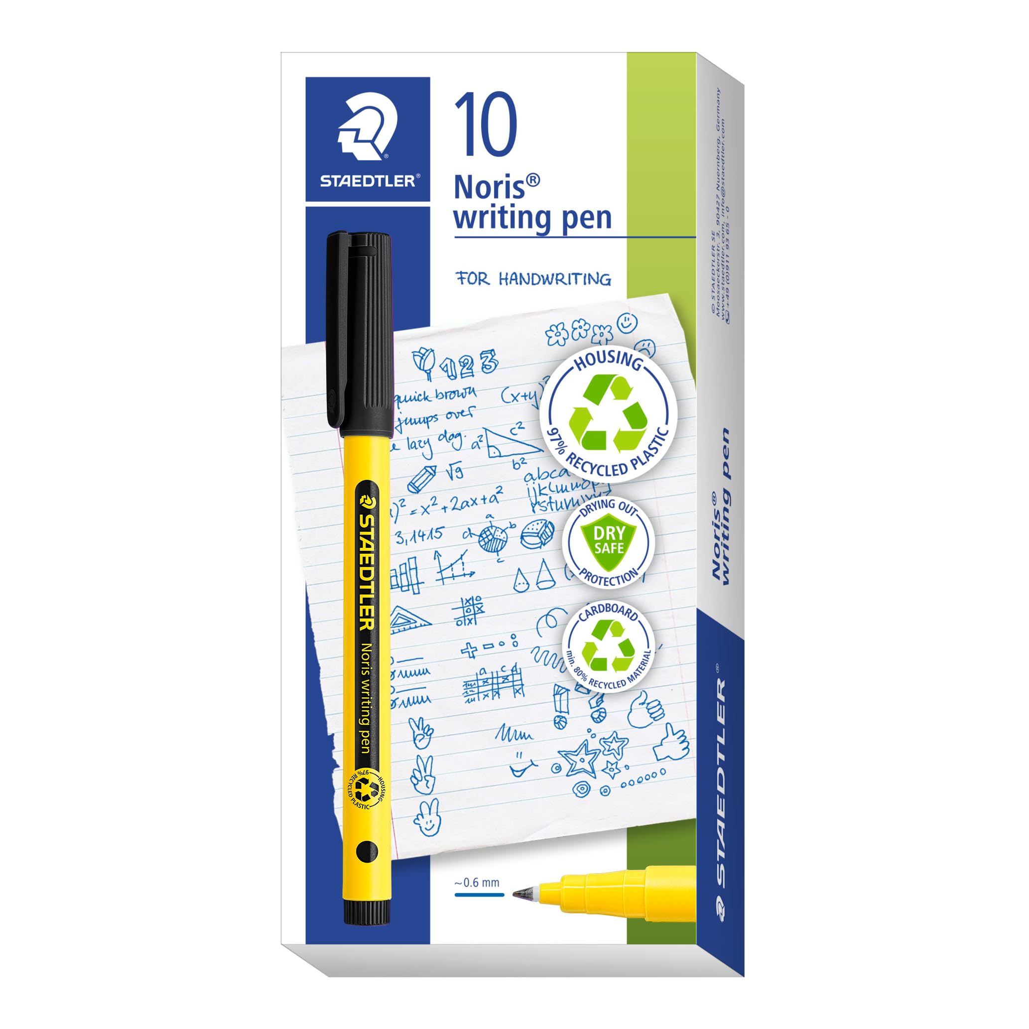 STAEDTLER 307-9 Noris Handwriting Pen - Black (Box of 10)