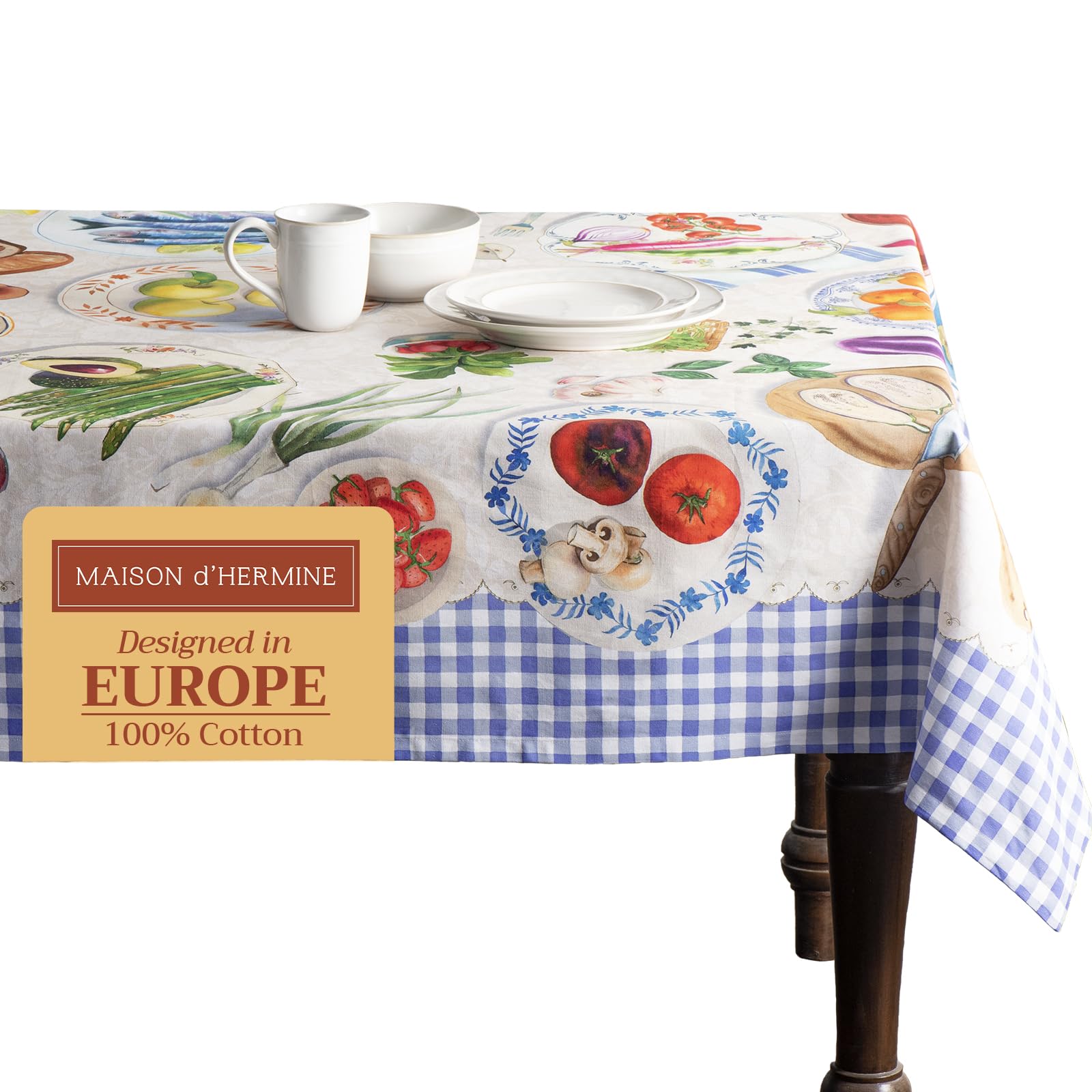 Maison d' Hermine Table Cloth Rectangle Table 100% Cotton 60 x 120 Inches Tablecloth Reusable Decorative Everyday Use for Dining Room, Farmhouse, Home Party, Festive & Wedding Spring Summer - Gourmand Image