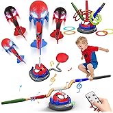 Spider 3-in-1 Rocket Launcher for Kids: 4 Cool Spider Rockets, Ring Toss Game, Musical Jump Toys with Remote Control, Outside Yard Indoor Outdoor Sports Toys for Boys Girls 3 4 5 6 7 8 9 10 Year Old