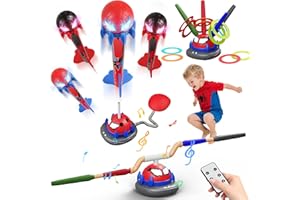 Spider 3-in-1 Rocket Launcher for Kids: 4 Cool Spider Rockets, Ring Toss Game, Musical Jump Toys with Remote Control, Outside
