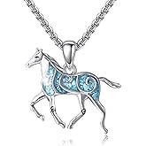 HKPATOP Animal Necklace 925 Sterling Silver Turquoise Horse/Hummingbird/Butterfly/Dragonfly/Phoenix/Turtle/Cowgirl Hat/Owl/Highland Cow/Cat Pendant Jewelry Gifts for Women Men