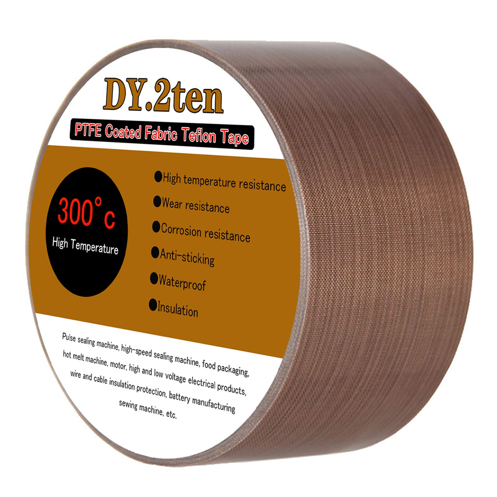 DY.2ten Teflon Tape, Brown, 2" x 10m, High Temperature, Vacuum Sealer Machine