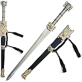 Claymeur 28.3" White Gold Stainless Steel Creation of The Gods GuiHou Sword with Scabbard for Collection, Display, Cosplay