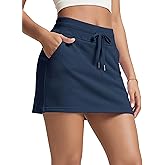 ODODOS Women's Cotton French Terry Skorts Drawstring Tie Built-in Shorts Daily Skirts with Pockets