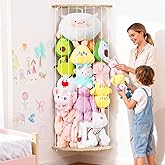 DawnBox Stuffed Animal Storage Wood Corner Plush Toys Holder with Star Pattern, Length Adjustable Hanging Stuffed Animal Toy Organizer Shelf for Nursery Play Room Bedroom Kid Room (White)