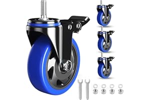 WOZESEIK 3 Inch Swivel Stem Caster Wheels Heavy Duty Threaded Stem Mount Casters Set of 4 with American Size UNC 1/2"-13 x 1
