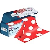 Clearly Polka Dot Red Plastic Tablecloth Roll with Cutter, 423 Sq.Ft (52"x1181") Extra Large Disposable Picnic Table Cover, Plastic Table Cloth Disposable for Parties, Events and Outdoor Gatherings