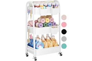 OSIVAEX 3 Tier Rolling Cart Metal with Wheels, Heavy Duty White Three Tiered Craft Cart Organizer on Wheels, Utility Roller Storage Carts for Art, Baby Nursery, Diaper Caddy, Snack,Book,Nail,Cleaning Supplies