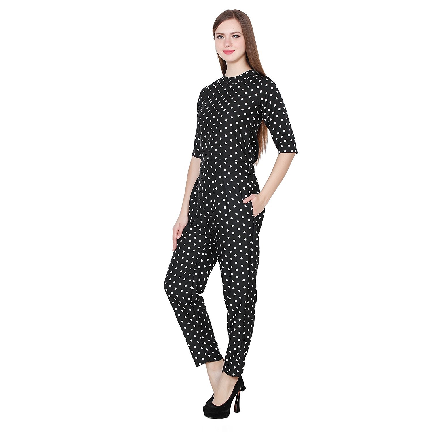 my swag women's polka dot crepe jumpsuit