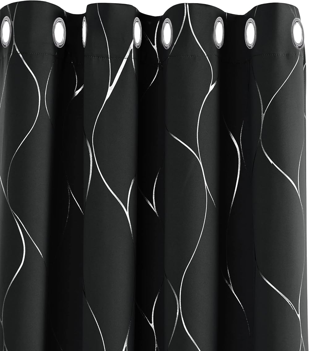 Deconovo Window Treatment Eyelet Room Darkening Curtains 2 Panels 46x90 Black