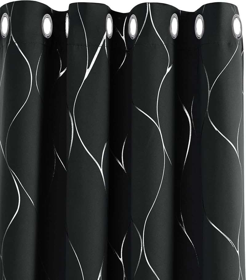 Deconovo Window Treatment Eyelet Room Darkening Curtains 2 Panels 46x90 Black
