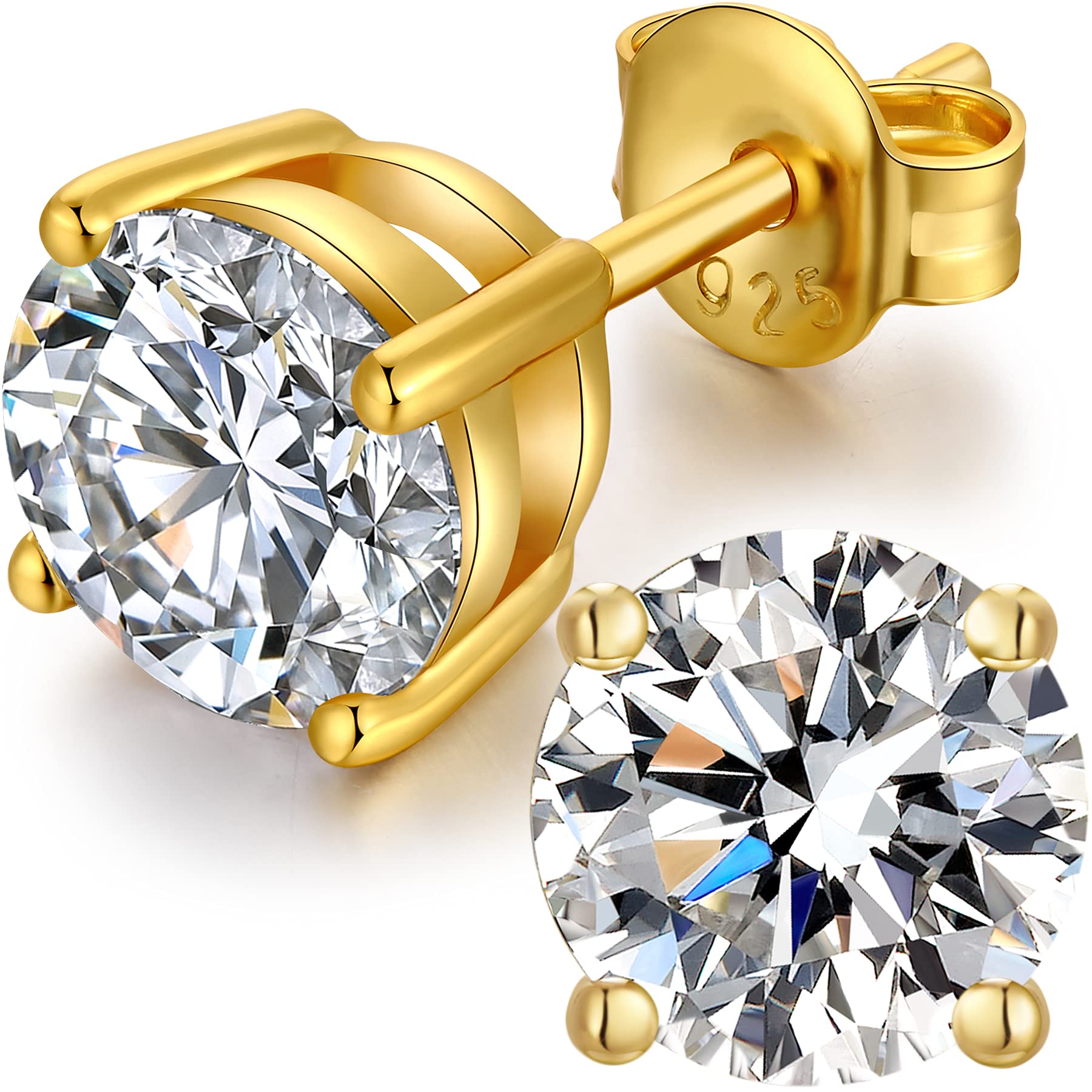 Gold Earrings for Women Gold Stud Earrings Men Silver Studs 8mm