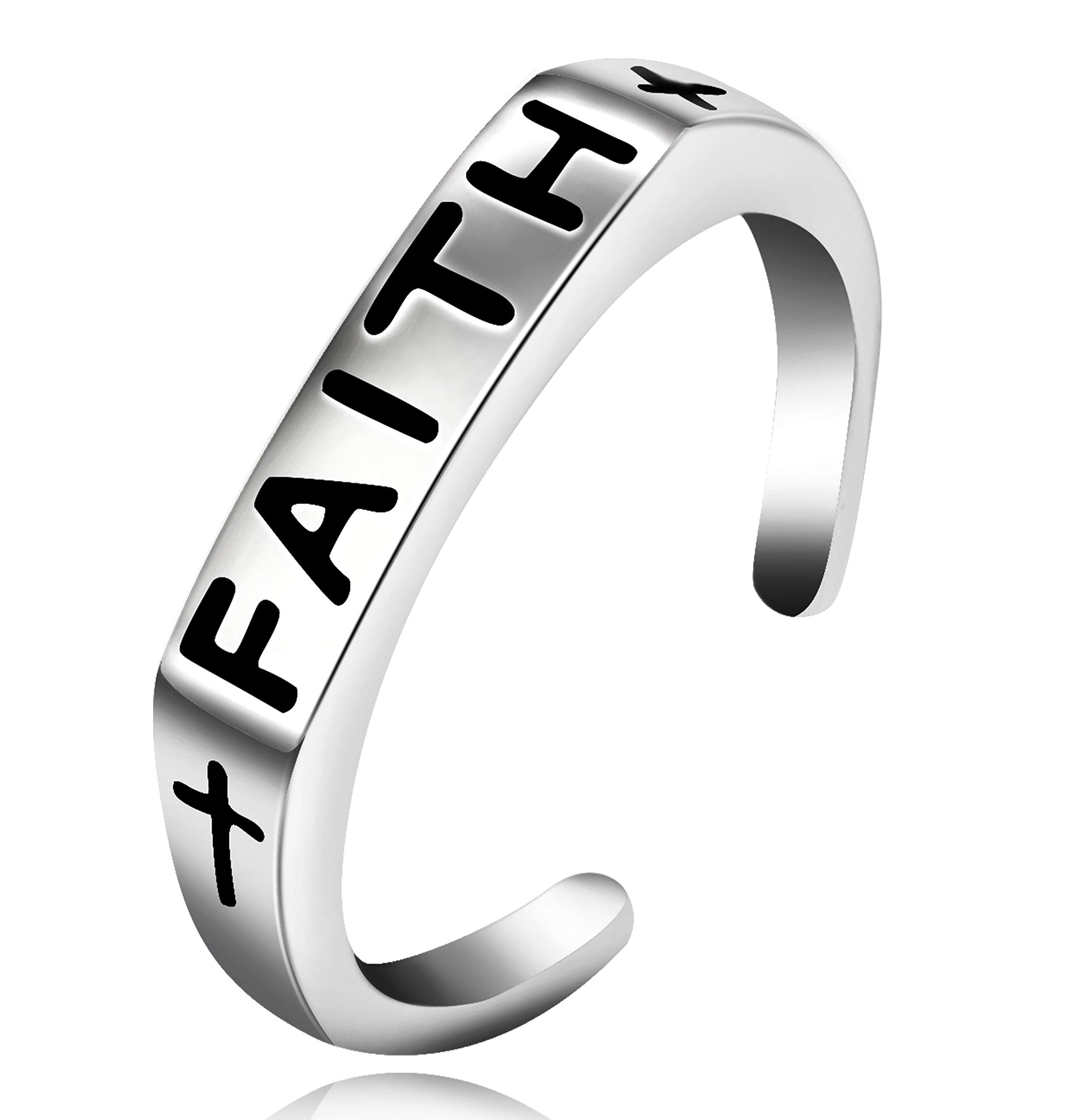 Uloveido Unisex Faith Cross Christian Ring for Women and Men, Religious Jewelry, 925 Sterling Silver Open Band Ring Y549